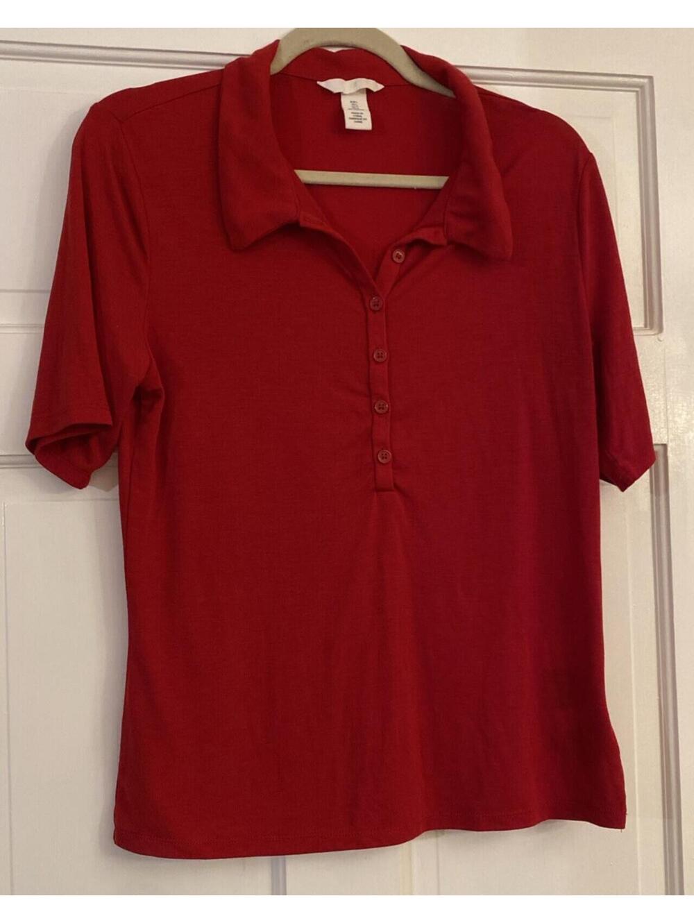 Polo Collar Buttons Soft H&M Red Women’s Short Sleeve Shirt